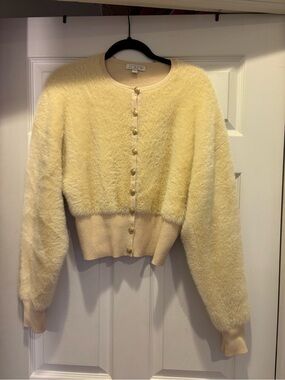 J. Crew Cream Fuzzy Button-Up Cardigan with Gold Buttons